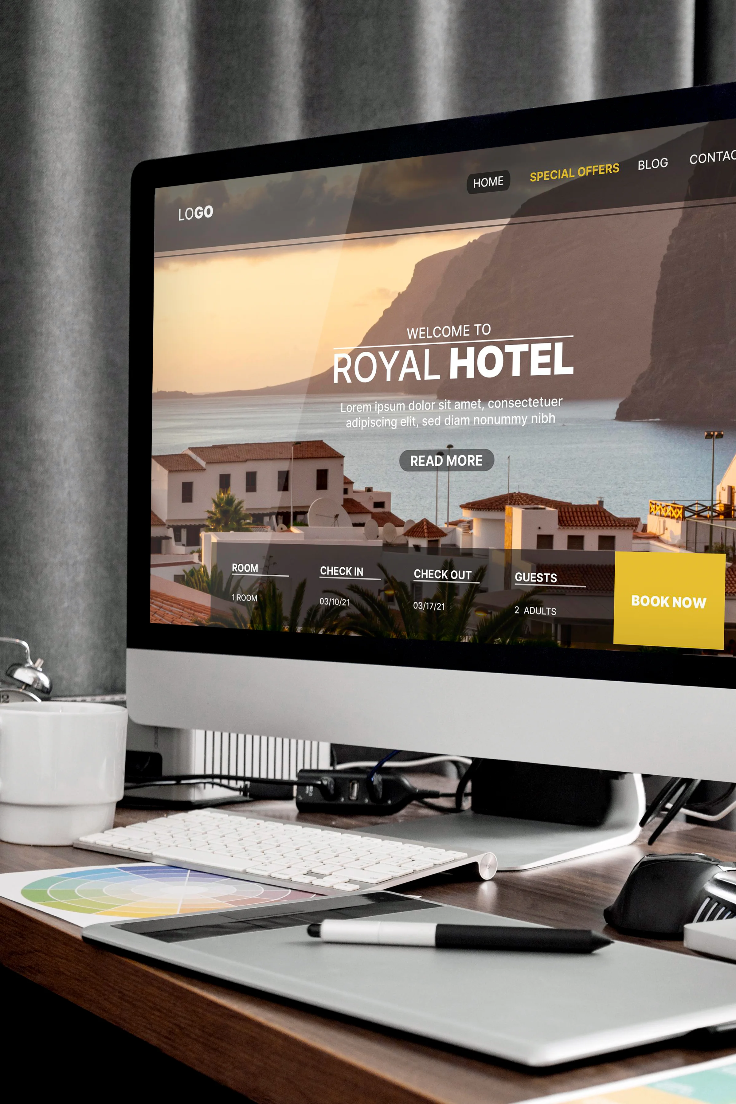 hotel booking homepage seen computer screen